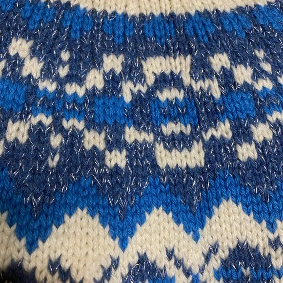 Moda International Draw String Cardigan Sweater, Cream, Silver, Blue, Size XS - Picture 5 of 6